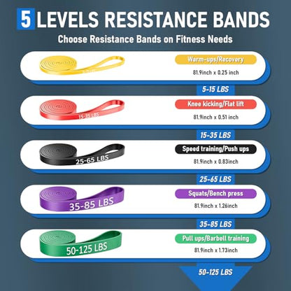 Resistance Bands, 5 Levels Pull Up Assistance Band Set with Door Anchor, Resistance Band for Working Out Fitness Training Physical Therapy, Exercise Bands for Men Women
