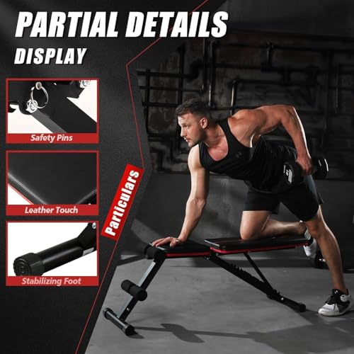 Weight Bench Press, Adjustable Workout Benches for Home Gym Dumbbell Exercise, 880 LB Stable Incline Decline Bench for Full Body Workout, 2 Sec Fast Folding Strength Training Sit up Bench