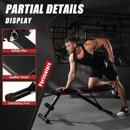 Weight Bench Press, Adjustable Workout Benches for Home Gym Dumbbell Exercise, 880 LB Stable Incline Decline Bench for Full Body Workout, 2 Sec Fast Folding Strength Training Sit up Bench