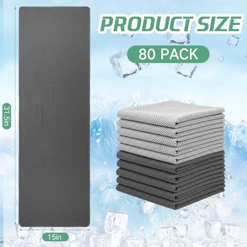 BBTO 80 Pcs 32 x 12 Inch Microfiber Cooling Towels, Ice Cold Towel for Neck and Face Breathable Chilly for Yoga, Sport, Gym, Workout, Camping and More Activities(Dark Gray and Light Gray)