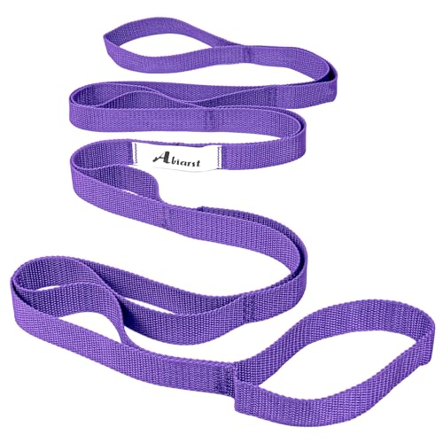 Stretching Strap Yoga Straps for Physical Therapy, 10 Loops Non-Elastic Stretch Band for Pilates, Flexibility, Exercise and Gymnastics - color: Purple