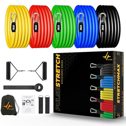 Stretch 11Pcs Resistance Bands Set for Exercise, Stretching and Workout Toning Tube Kit with Foam Handles, Door Anchor, Ankle Strap and Carry Bag for Men, Women
