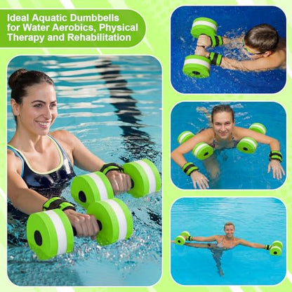 6 Pcs Water Aerobics Equipment Set Full Body Pool Exercise Kit, 2 Aqua Dumbbells, 2 Adjustable Ankle/Wrist Weights, 2 Webbed Swim Gloves, Low Impact Aquatic Workout Gear