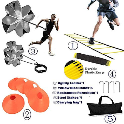 Agility Ladder, Speed Training, Soccer Agility Speed Training Equipment, 20ft Agility Ladder, 6 Soccer Cones, Running Parachute, Basketball Football Soccer Training Equipment for Kids, Youth, Adults