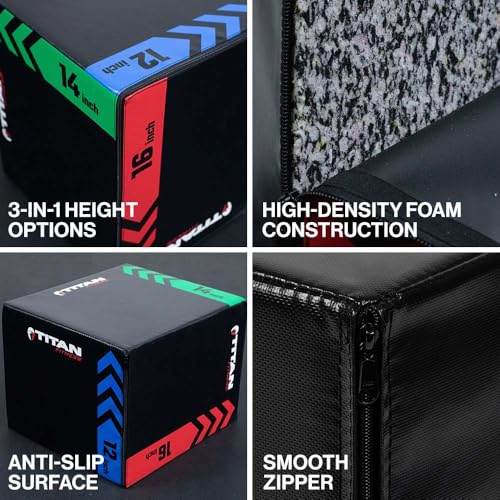 Titan Fitness Heavy Foam Plyometric Box - Pro-Duty HIIT Exercise Foam Plyo Step-Up, Box Squat, Home Garage Gym Training, Youth & Regular Sizes - style: 12 x 14 x 16 inch (Youth Size)