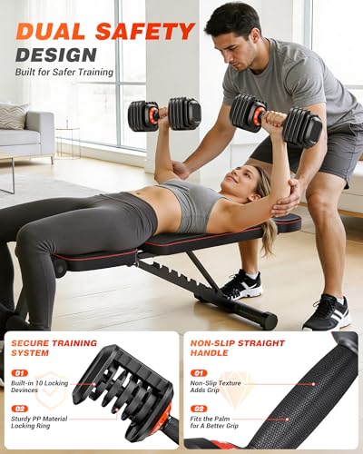 Adjustable Dumbbells Set of 2, 1 Hand Adjustable Weights Dumbbell Set and Workout Bench, 25/55/80lb Pair Weight Set For Home Gym Suit both Men and Women, Compact for Small Space Apartment Room
