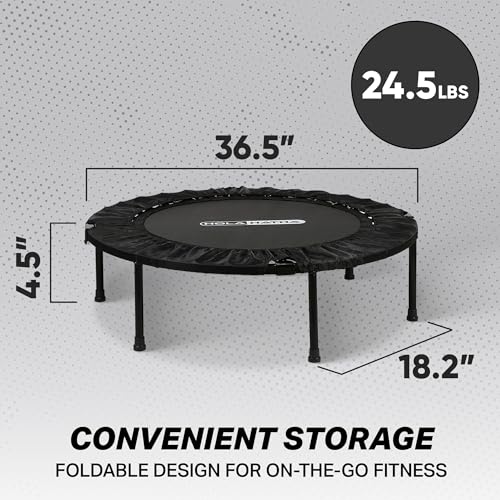 Foldable Mini Trampoline Fitness Rebounder for Home Gym Workouts – with 5-Level Adjustable Handle, Heavy-Duty Steel Frame, Portable Design, and Supports up to 440 Pounds