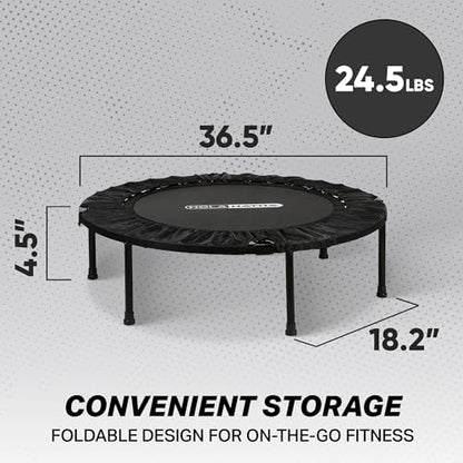 Foldable Mini Trampoline Fitness Rebounder for Home Gym Workouts – with 5-Level Adjustable Handle, Heavy-Duty Steel Frame, Portable Design, and Supports up to 440 Pounds