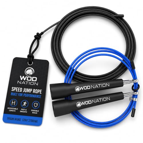 WOD Nation Adjustable Speed Jump Rope For Men, Women & Children - Blazing Fast Fitness Skipping Rope Perfect for Boxing, MMA, Endurance - color: Black
