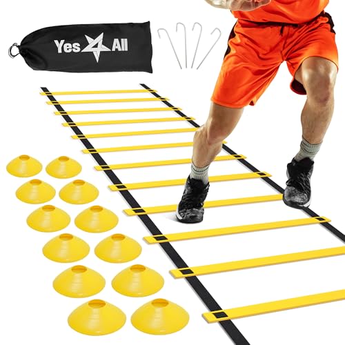 Yes4All Agility Ladder Speed Training Equipment, Adjustable Football Ladder for All Ages with Carry Bag, Durable, Portable, Multiple Colors & Rungs