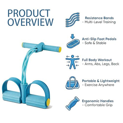 Pedal Resistance Bands with Handles, Upgrade 6-Tubes Manual Tension Training Pedal, Natural Rubber Foot Pedal Resistance Bands, Multifunction Fitness Bands for Abdomen, Waist, Arm, Leg - color: Blue