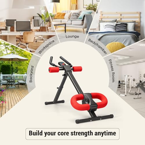 DUMOS Ab Workout Equipment for Home Gym, Exercise Machine Abs Trainer, Full Body Fitness System Adjustable for Abdominal Stomach Training, LCD Display, Knee Protection - color: Black&Red