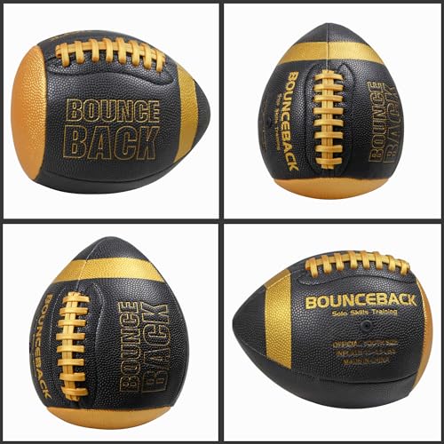 BOUNCEBACK Soft Leather Training Football, Youth Size & Official Size, Fatherless PU PassCatch Solo Enhancing Passing Catching(with Pump) - style: Black-7#(Ages 5-14)