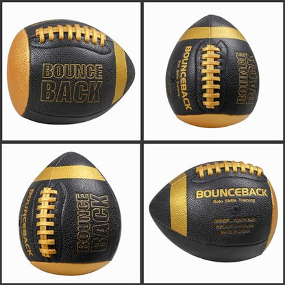 BOUNCEBACK Soft Leather Training Football, Youth Size & Official Size, Fatherless PU PassCatch Solo Enhancing Passing Catching(with Pump) - style: Black-7#(Ages 5-14)