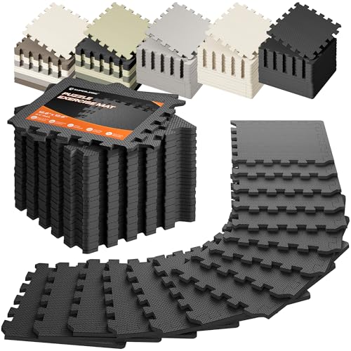 SUPERJARE Gym Floor Mats, EVA Foam Puzzle Exercise Mats, Interlocking Floor Mats, Cushioned Foam Floor Tiles, Gym Flooring Workout Mat for Home Gym, Playroom, Garage, 12.6"x12.6"x0.4"