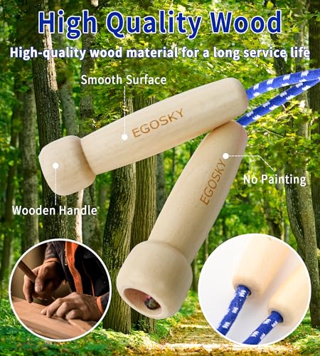 Jump Rope for Women Men Kids, EGOSKY Adjustable Wooden Handle Skipping Rope for Adult Boys Girls Fitness Exercise Outdoor Activity (Blue)