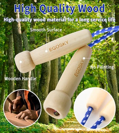 Jump Rope for Women Men Kids, EGOSKY Adjustable Wooden Handle Skipping Rope for Adult Boys Girls Fitness Exercise Outdoor Activity (Blue)