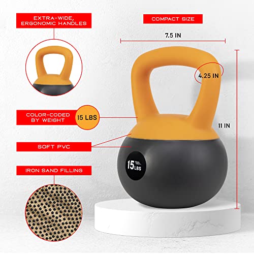 NonZero Gravity Iron Sand Soft Kettlebell with PVC Shell, Shock-Absorbing Base & Extra-Wide Grip for Versatile Workouts | Durable Strength Training Equipment - color: 15 lbs