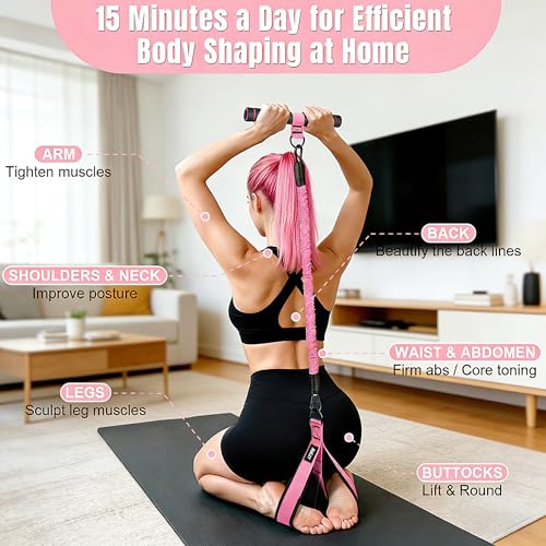 3 Tube Adjustable Pedal Resistance Band with Handle, Home Gym Equipment for Women – Targets Abs, Core, Waist, Arm & Leg, Sit Up Exercise Tool, Upgraded Multifunction Toning Bands for Abdomen & Glutes