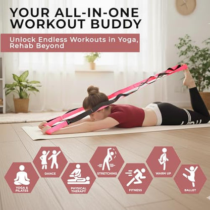 TAVIEW Yoga Strap for Stretching – Stretch Band with 12 Loops –Multi-Grip Pilates Hamstring Stretcher Belt – Physical Therapy Equipment for Best Flexibility