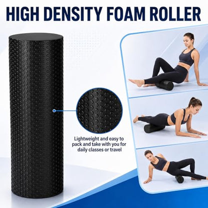 2 Pack High-Density Foam Roller 18 Inches Black Exercise Massage Roller Full Body Athletic Massager for Back Stretching for Exercise and Recovery Self-myofascial Release for Body