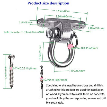 Permanent Antirust Stainless Steel Slient Bearing Swing Hanger,Heavy Duty 180° Rotary Swing, 1500LB Wood Playground Hammock Chair,sandbag Porch Swing