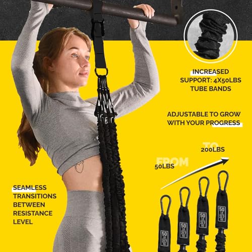 Pull Up Assistance Bands - 4 Heavy Duty Pull Up Bands with Adjustable Strap and Foot Rest - Stackable Pull Up Assist Band Set for Pull Up Bar - Resistance Bands for Pull Ups Chin Ups Strength Training - color: Black