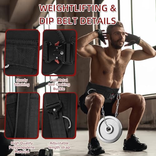 Dip Belt for Weight Lifting & Pull ups - Weighted Belt with 36" Robust Steel Chain, 350lbs Capacity, Workout Belt for Powerlifting, Squats & Dips