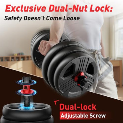 FITPLAM Adjustable dumbbell set,20/35/45/55/70/90lbs Free Weights set with upgraded nut, 5 in 1 Weight Set Used as Kettlebells, Barbell, Push up Stand, Fitness Exercise for Home Gym Suitable Men/Women - style: 45LB Total(22.5LB Each)