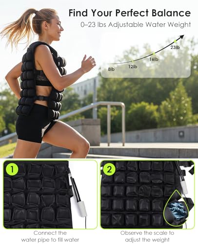 Water-Filled Weighted Vest for Women & Men, 0-23lb Adjustable Weight Vest for Walking, Running, Fitness & Strength Training, Odor-Free & Washable Workout Vest with Even Weight Distribution for Summer - size: L (Adjustable 1-23 lbs)