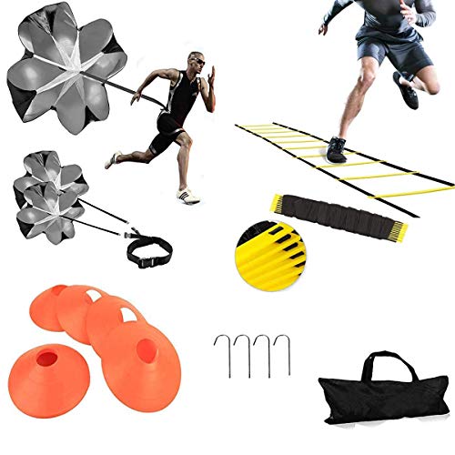 Agility Ladder, Speed Training, Soccer Agility Speed Training Equipment, 20ft Agility Ladder, 6 Soccer Cones, Running Parachute, Basketball Football Soccer Training Equipment for Kids, Youth, Adults