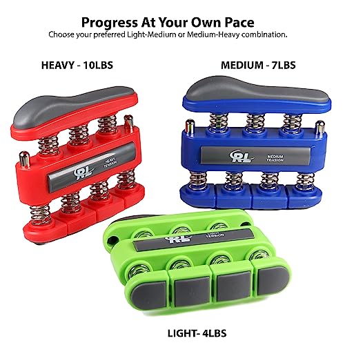 Finger Strengthener Grip, Finger Exerciser & Hand Strengthener, Workout Equipment for Musician, Rock Climbing and Therapy, Hand strengthening rehab - 2 Pack - color: Medium & Heavy