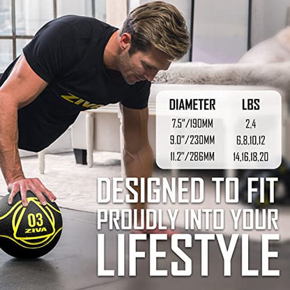 ZIVA Medicine Ball – Durable Rubber Weighted Ball with Easy-Grip Textured Shell for Core, Balance and Strength Training – Commercial Quality (Black, 4–20 lb) - style: 12lb Black