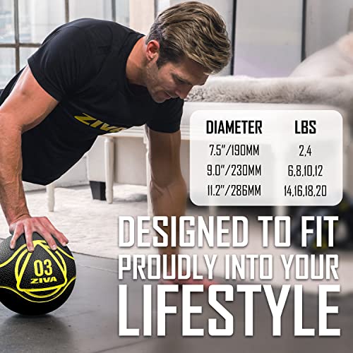 ZIVA Medicine Ball – Durable Rubber Weighted Ball with Easy-Grip Textured Shell for Core, Balance and Strength Training – Commercial Quality (Black, 4–20 lb) - style: 4lb Black
