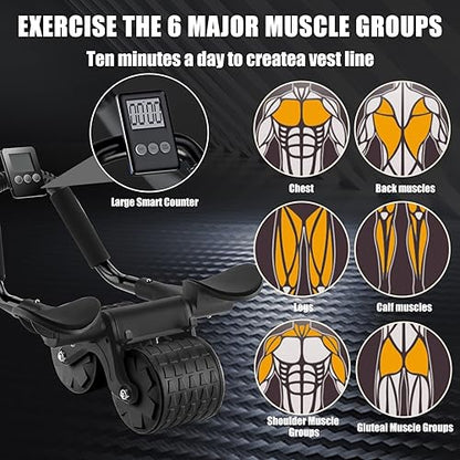 Elbow Support Automatic Rebound Abdominal Wheel，Ab Roller for Abdominal Exercise Machine，Abs Workout Equipment，Dolly Core Strengthening Trainer Fitness Belly Training
