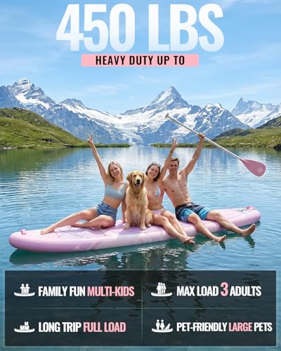 11'6"x35" Inflatable Paddle Board, 450lbs Extra Wide Stand Up Paddleboard for Adults with Premium SUP Accessories Kit & Backpack, Blow Up Kayak Non-Slip Stable Deck Boat for Yoga Fishing Surf - style: Gradient pink/kayak seat