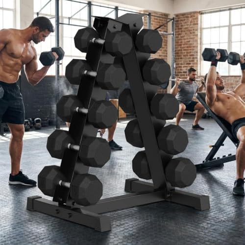 Premium Rubber Coated Hex Dumbbell Set with Rack, 350LB (25-45Lb, 5 Pairs) Weight Set for Home Gym, Multiple Sizes & Packages, Exercise & Fitness Dumbbells for Muscle Toning, Strength Building & Full