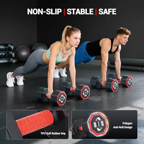 Yoleo Adjustable Dumbbell Set, Weights Dumbbells Set at Home Workout Equipment, 4 in 1 Each Premium Tai Chi-Style Rotary Mounting Adjustable 10/15/20/25 lb dumbbells, with TPU Soft Rubber Handle Suitable Men/Women Updated 2.0 - style: 25LB Single