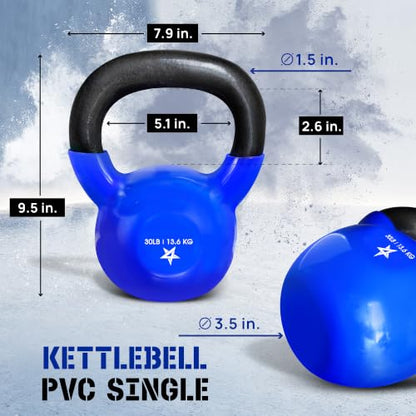Yes4All Kettlebell, 5-100 LB Vinyl Coated Cast Iron Strength Training Kettlebells for Home Gym Exercises, Fitness, Full Body Workout Equipment, Push Ups, and Grip Strength - color: F. 30LB - Dark Blue, style: Vinyl Coated