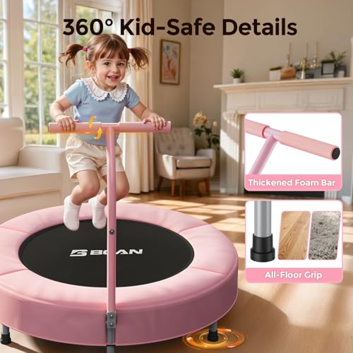 BCAN SP1 36'' Toddler Trampoline, ASTM Certified - Kids Trampoline for Ages 1-6, Foam Handle & Safe Thickened Cover, Mini Trampolines for Kids Indoor, Easy to Assemble| FED Fitness - color: Pink-Classic