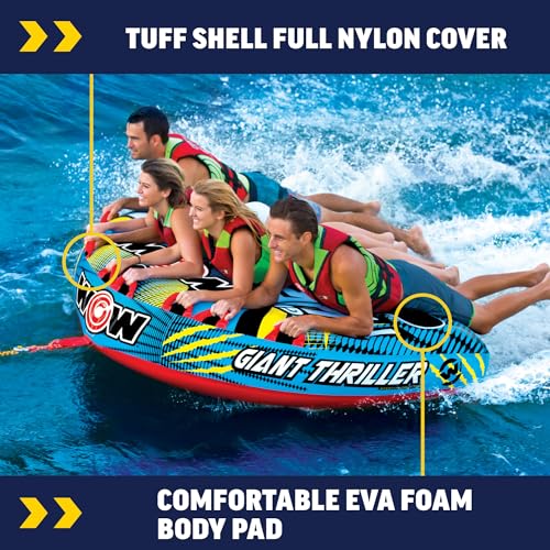 Wow Sports Thriller Towable Deck Tube for Boating Adults, Tubing Boat Inflatable for Water Sports - size: 4 person
