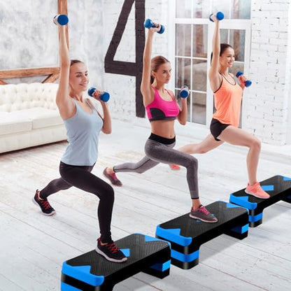 F2C 26.5 Inches Step Aerobics Stepper Platform with 3 Risers, Home Gym Workout Equipment, Fitness Exercise Equipment, Exercise Workout Stepper - color: Blue