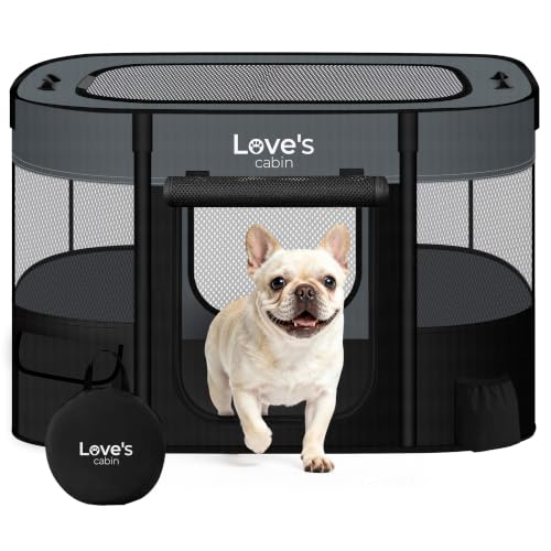 Love's cabin Pet Puppy Dog Playpen, Small Dog Tent Crates Cage Indoor/Outdoor, Portable Exercise Playpen for Cat, Foldable Pop Up Dog Kennel Playpen with Carring Case (S, Grey) - color: Grey, style: Small