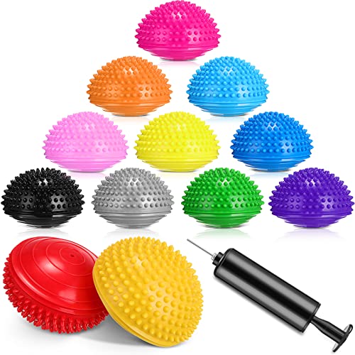 12 Pack Balance Pods Stability Balance Trainer Dots with Needle Pump Half Spiky Fitness Ball Domes for Men Women Stability Training, Physical Therapy, Core Strength Gymnastics Home Exercise