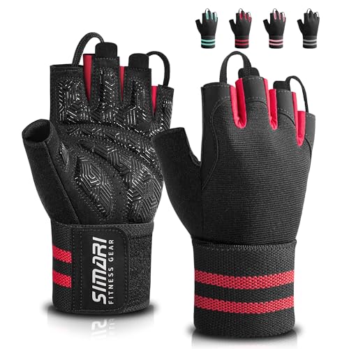 SIMARI Workout Gym Gloves for Men Women, Weight Lifting Gloves with Wrist Wrap Support, SBR Pad Grip for Full Palm Protection, for Exercise, Fitness, Dumbbells, Barbell, Climbing, Fingerless - color: Red, size: X-Large