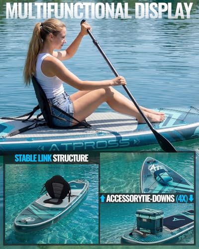11'6"x35" Inflatable Paddle Board, 450lbs Extra Wide Stand Up Paddleboard for Adults with Premium SUP Accessories Kit & Backpack, Blow Up Kayak Non-Slip Stable Deck Boat for Yoga Fishing Surf - style: Blue/kayak seat