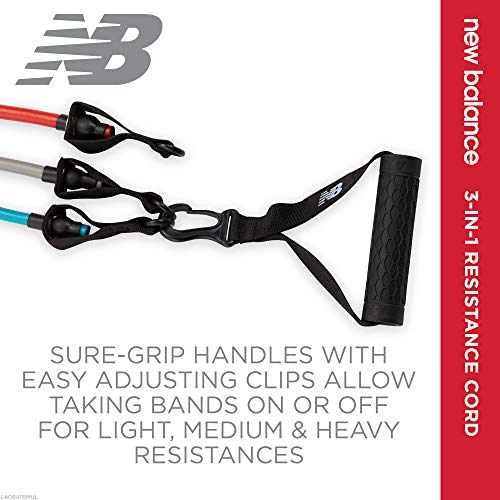 New Balance Resistance Band with Handles | 3-in-1 Exercise Cord Kit Interchangeable Cables (Light, Medium, Heavy) - Comfort Grip Foam Handles