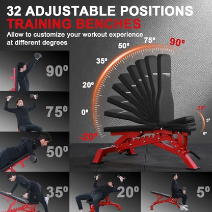 Strength Weight Bench 32 Adjustable Positions Training Benches - Heavy Duty Home Gym Equipment with 1300 LBS Weight Capacity Durable Steel Construction Incline Decline Bench for Full Body Workout
