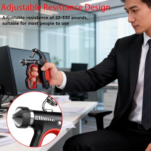 Hand Gripper Strengthener, 22-330LB Adjustable Resistance Grip Strength Trainer with Counter, Forearm Exerciser for Injury Recovery and Muscle Building - color: Red