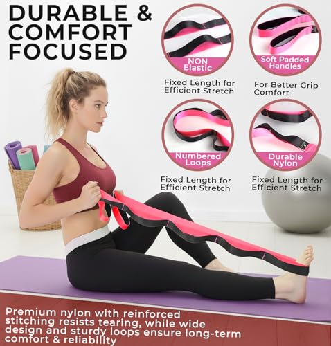 TAVIEW Yoga Strap for Stretching – Stretch Band with 12 Loops –Multi-Grip Pilates Hamstring Stretcher Belt – Physical Therapy Equipment for Best Flexibility